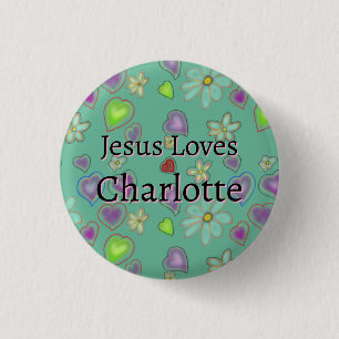 Personalisierter Jesus liebt Charlotte Green Butto Button