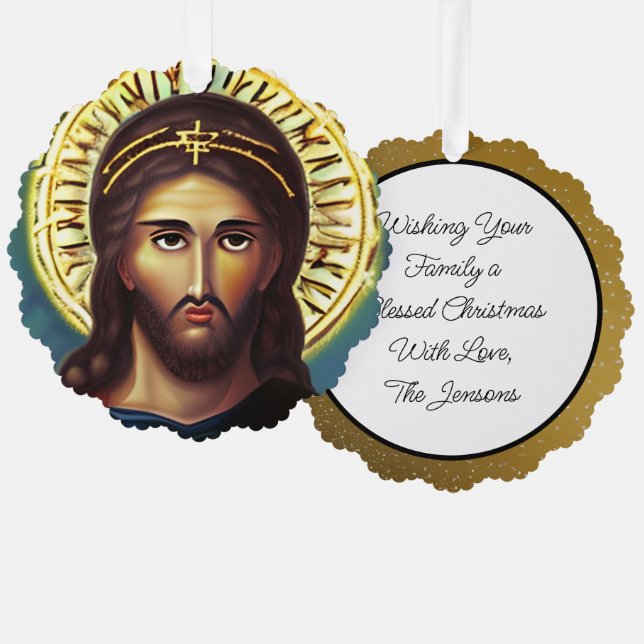 Personalisierter Jesus Weihnachten Religiöse Chris Ornament Karte (Vorderseite/Rückseite)
