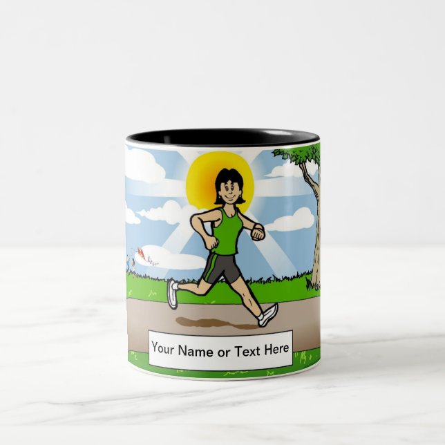 Personalisierter Jogger, Runner - Cartoon von Frau Zweifarbige Tasse (Mittel)
