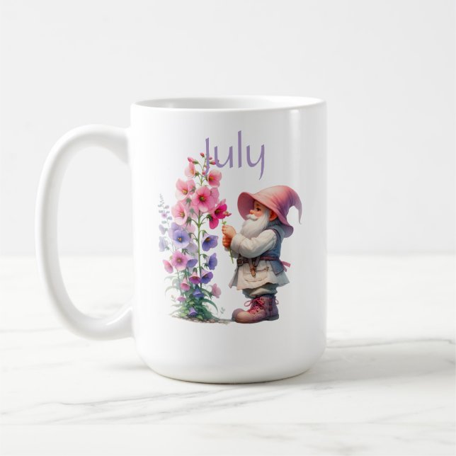 Personalisierter Juli Geburtsmonat Garten Gnome Kaffeetasse (Links)