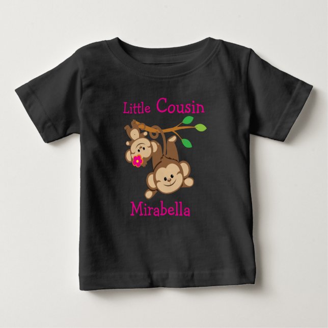 Personalisierter Junge, Affen Kleiner Cousin Baby T-shirt (Vorderseite)