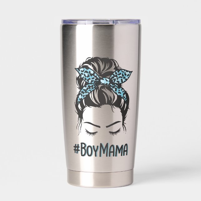 Personalisierter Junge Mama Messy Bun Boy Mama Ges Thermobecher (Vorderseite)