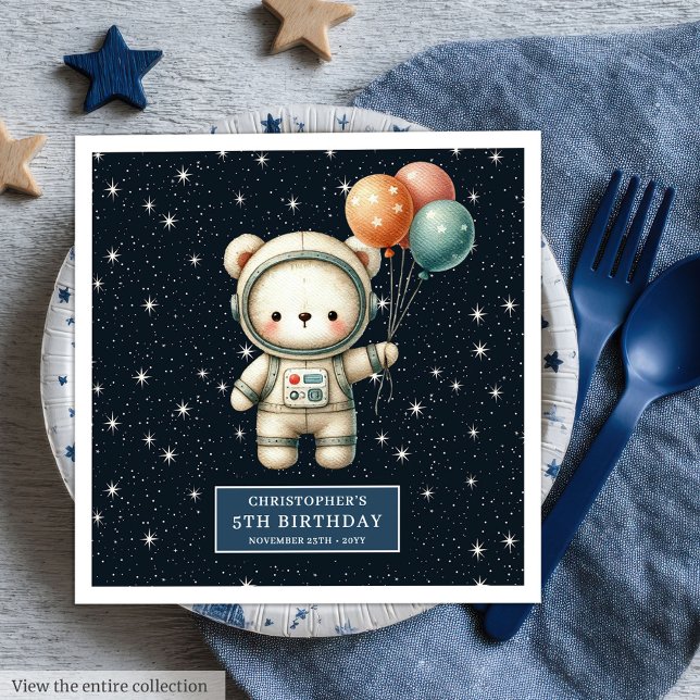Personalisierter Junge Napkins mit dem Space Teddy Serviette (Personalized Boy Napkins with Space Teddy Bear)