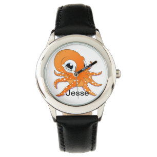 Personalisierter Junge schwarze Taucher Oktopus Na Armbanduhr
