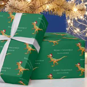 Personalisierter Jungenname Weihnachten Dinosaurie Geschenkpapier