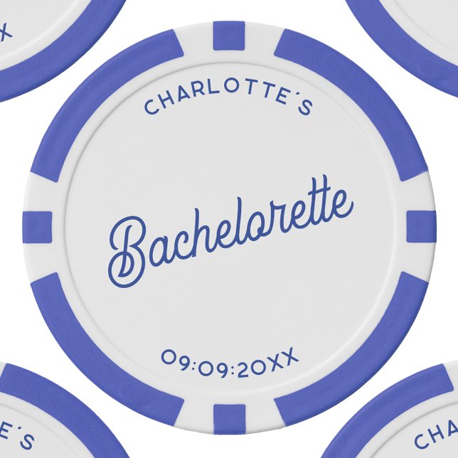 Personalisierter Junggeselinnen-Abschied Pokerchips (Personalized custom text bachelorette party poker chips - blue and white version)