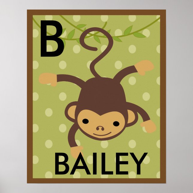 Personalisierter Jungle Monkey Mauer Name Poster (Vorne)