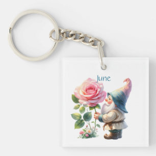 Personalisierter Juni Geburtsmonat Garten Gnome Schlüsselanhänger