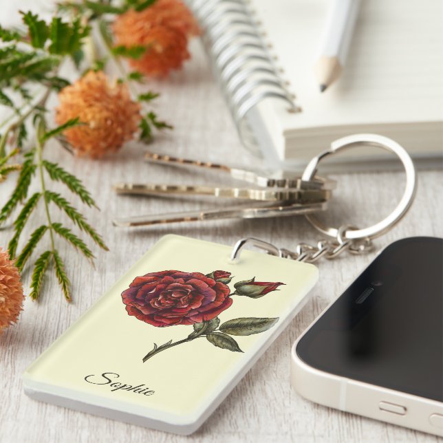 Personalisierter Juni Geburtstag Blume Rose Schlüs Schlüsselanhänger (Vorderseite rechts)