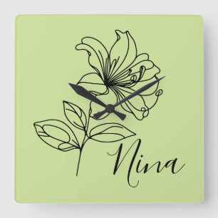 Personalisierter Juni Honeysuckle Birth Blume Gesc Quadratische Wanduhr