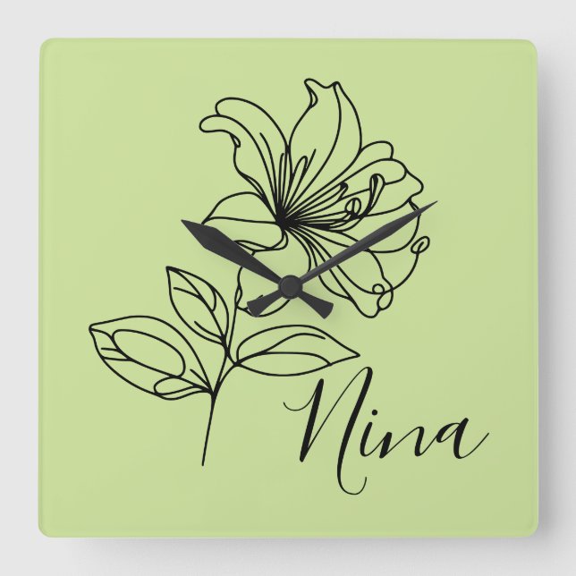 Personalisierter Juni Honeysuckle Birth Blume Gesc Quadratische Wanduhr (Vorderseite)