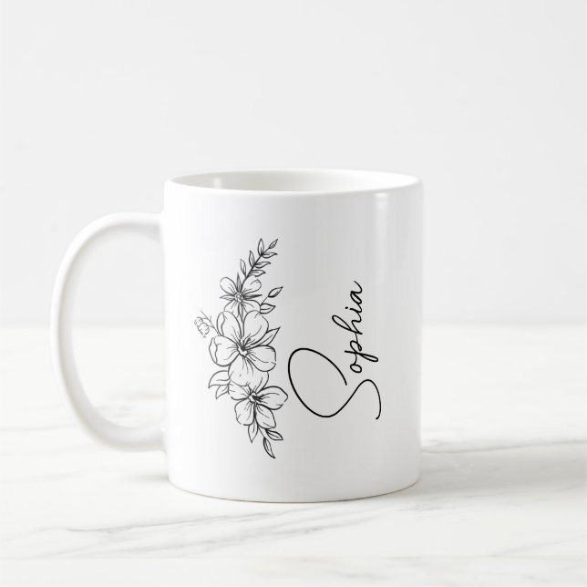 Personalisierter Kaffee-Blume mit Name/e Kaffeetasse (Links)