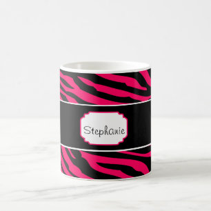Personalisierter Kaffee in Rosa und Schwarz Zebra Tasse