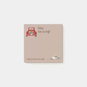 Personalisierter Kaffee und kleiner roter Lkw Post-it Klebezettel