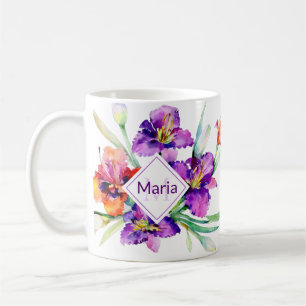 Personalisierter Kaffeebecher mit lila Aquarell-Ir Kaffeetasse