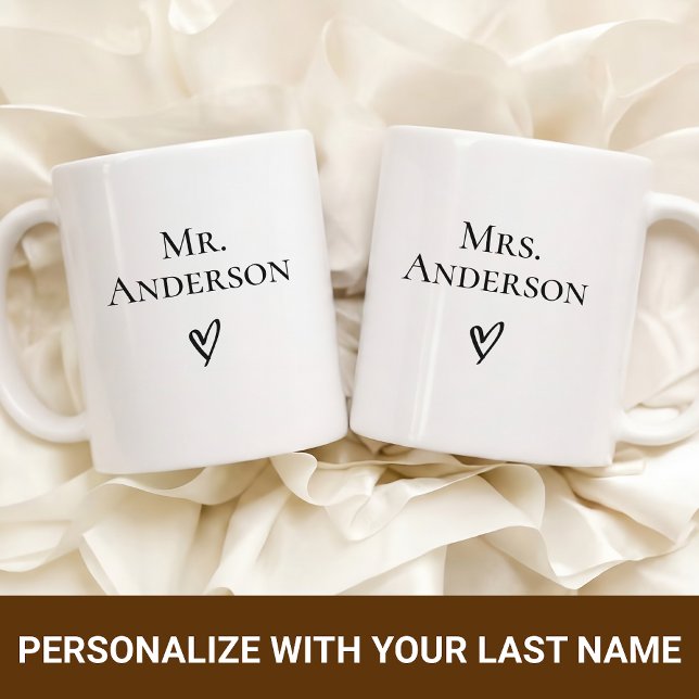 Personalisierter Kaffeebecher mit neuen Nachnamen  Kaffeetasse (Engagement gifts for couples, Wedding gifts for bride and groom, Wifey and Hubby matching mugs)
