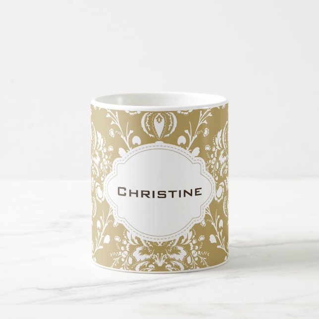 Personalisierter Kakao und Creme Damask Tasse (Mittel)