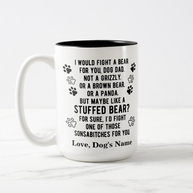 Personalisierter Kampf um einen Bär für Ihren Hund Zweifarbige Tasse (Links)