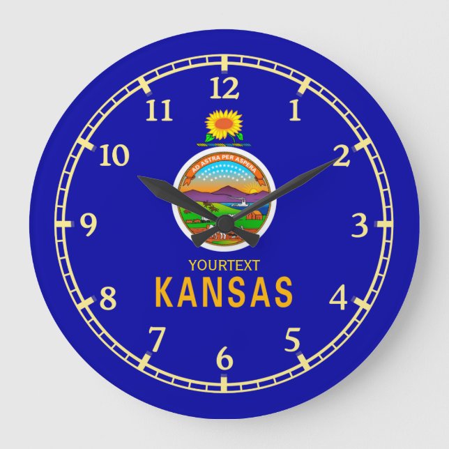 Personalisierter Kansas-Staats-Flaggen-Entwurf an Große Wanduhr (Vorderseite)