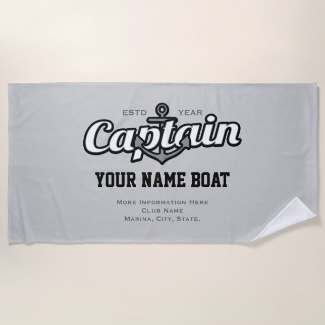 Personalisierter Kapitän Name Boat Year und mehr Strandtuch (Vorderseite)