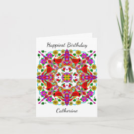 Personalisierter Kardinal und Blume Mandala Geburt Karte