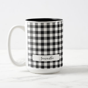 Personalisierter Karierter Schwarz Weiß Rustikaler Zweifarbige Tasse