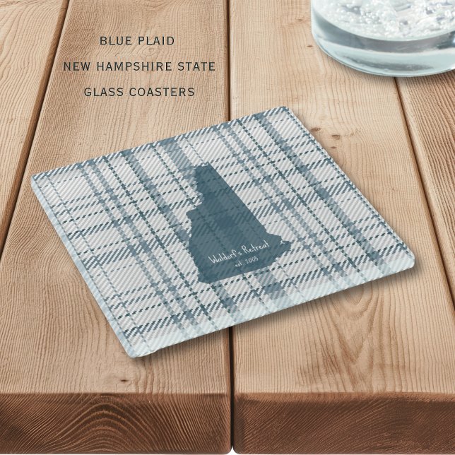 Personalisierter Karo New Hampshire Glasuntersetze Glasuntersetzer (Blue plaid New Hampshire State personalized glass coaters. Perfect for your home or gift giving!)