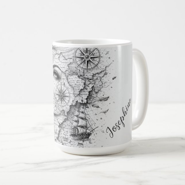 Personalisierter Kartenkompass Frau Kunst im Vinta Kaffeetasse (VorderseiteRechts)
