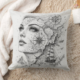 Personalisierter Kartenkompass Frau Kunst Vintage Kissen