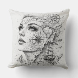 Personalisierter Kartenkompass Frau Kunst Vintage  Kissen