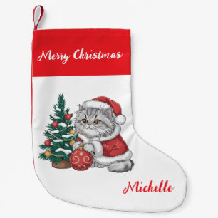 Personalisierter Katze mit Weihnachtsmannhut Weihn Kleiner Weihnachtsstrumpf