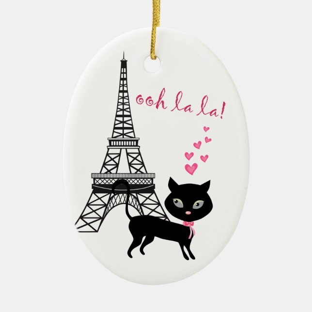 Personalisierter Katze und Eiffelturm Paris Oh La  Keramik Ornament (Vorne)