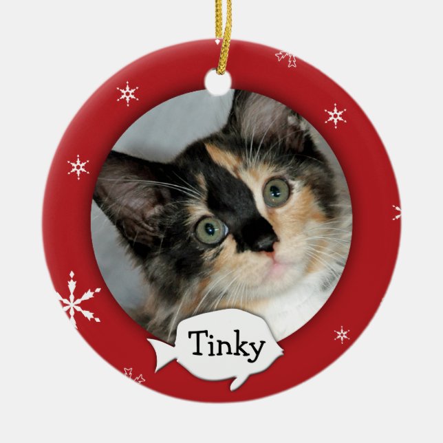 Personalisierter Katzen-/Haustier-Foto-Feiertag Keramik Ornament (Vorne)
