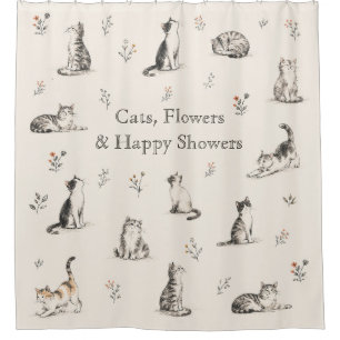 Personalisierter Katzen- und Blumen-Skizze-Duschvo Duschvorhang