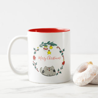 Personalisierter/Katzen-WeihnachtsWreath Zweifarbige Tasse