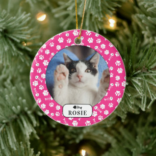 Personalisierter Katzenfisch Knochen und Pawprint  Keramik Ornament