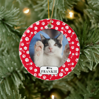 Personalisierter Katzenfisch Knochen und Pawprint  Keramik Ornament