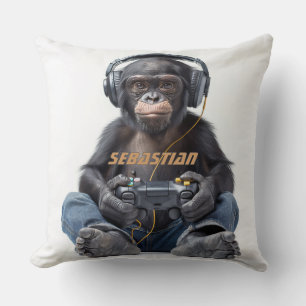 Personalisierter KatzenGamer-Chimp für Kinder Kissen