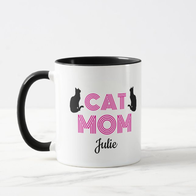 Personalisierter Katzenmutter-Becher mit Katzen-Si Tasse (Links)
