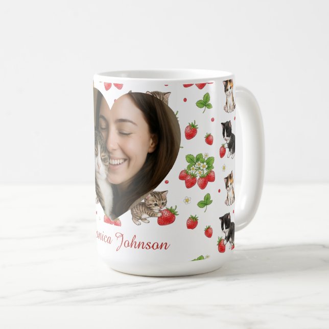 Personalisierter Katzenmutter-Erdbeer-Kätzchen-Bec Kaffeetasse (VorderseiteRechts)
