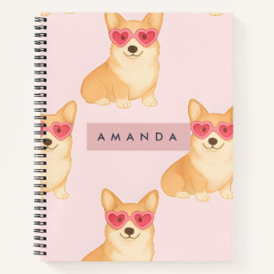 Personalisierter Kawaii Corgi mit Herz-Sonnenbrill Notizbuch