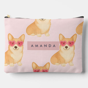 Personalisierter Kawaii Corgi mit Herz-Sonnenbrill Zubehörtasche