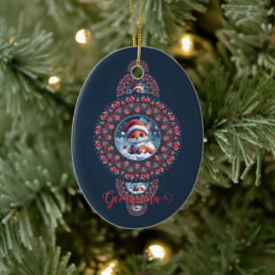 Personalisierter Kawaii Fox Ornamental Mandala Keramik Ornament