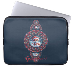 Personalisierter Kawaii Fox Ornamental Mandala Laptopschutzhülle