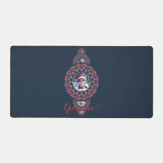 Personalisierter Kawaii Fox Ornamental Mandala Schreibtischunterlage (Vorderseite)