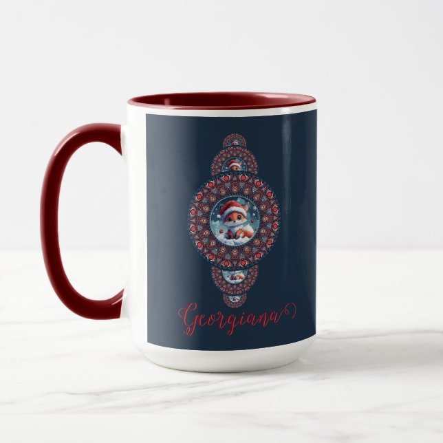 Personalisierter Kawaii Fox Ornamental Mandala Tasse (Links)