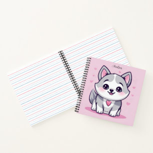 Personalisierter Kawaii Husky Welpe Rosa Notizbuch