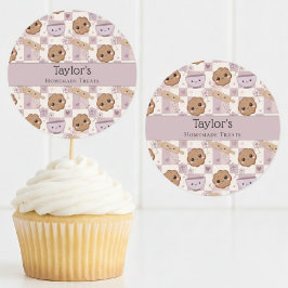 Personalisierter Kawaii-Keks-Gingham-Cupcake-Toppe Runder Aufkleber