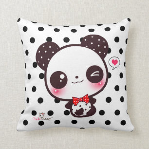 Personalisierter Kawaii Panda auf schwarzen Kissen
