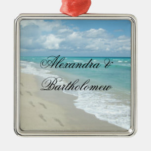 Personalisierter Keepake vom tropischen Strand Silbernes Ornament